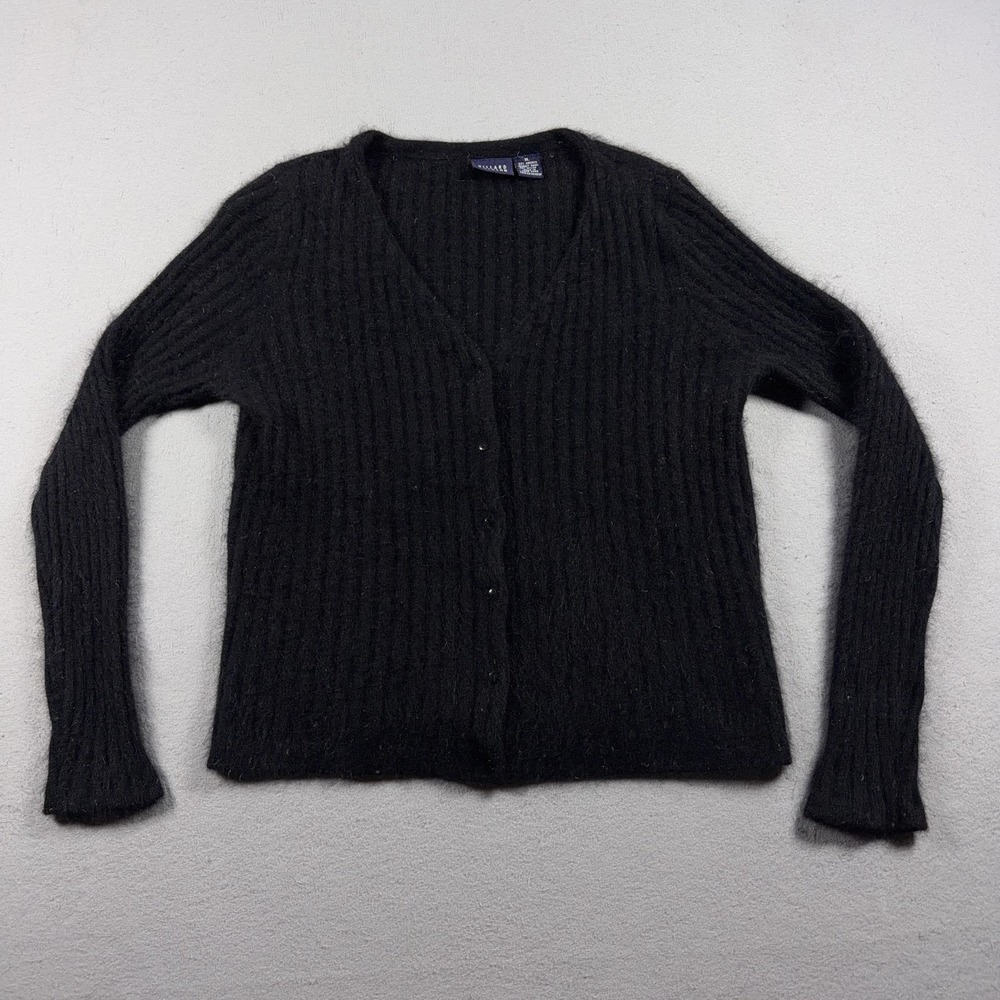 Hillard & Hanson Cardigan Sweater Womens XL Black Angora Blend Button Front Knit